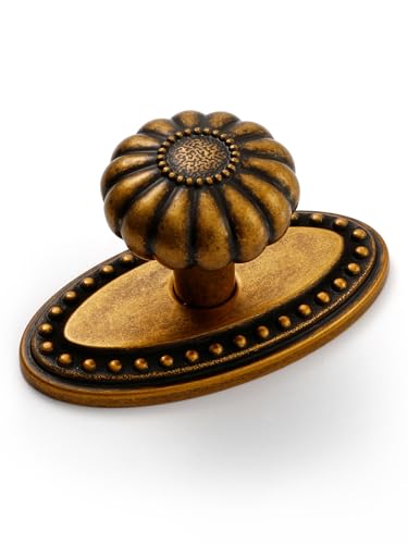 Antique Brass Cabinet Knobs 10 Pack with Base Vintage Retro Drawer Pulls Kitchen Cupboard Bathroom Dresser Cabinet Hardware Handles Zinc Alloy - color: Antique Brass, size: Knob with Base