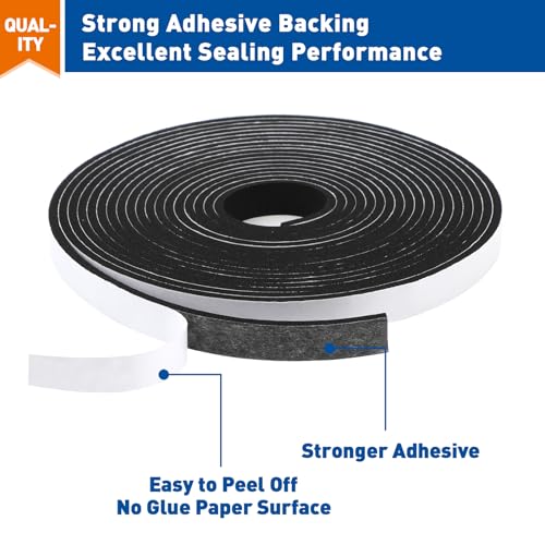 MAGZO Weather Stripping Door Seal, 1/2 in W X 1/8 in T X 99 Ft Total Adhesive Foam Insulation Tape for Windows 16.5 ft X 6 Rolls, Black - size: 1/2in * 1/8in * 99FT