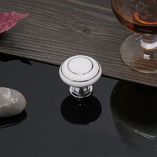 HUAMULAN 10 Pack Ceramic Knob White Silver Dresser Kitchen Round Cabinet Pulls,Zinc Alloy Base Cupboard Wardrobe Drawer Door Handles,3 Size Screws - color: HRJ1043-BaiSilver-10PCS