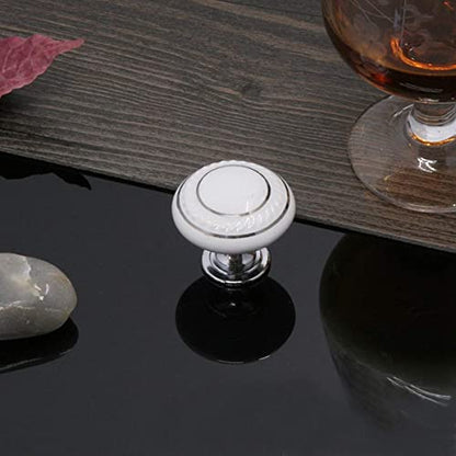 HUAMULAN 10 Pack Ceramic Knob White Silver Dresser Kitchen Round Cabinet Pulls,Zinc Alloy Base Cupboard Wardrobe Drawer Door Handles,3 Size Screws - color: HRJ1043-BaiSilver-10PCS