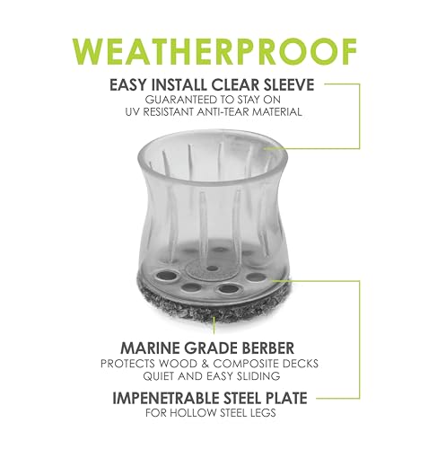 Slipstick GorillaOutdoor Berber Furniture Feet Pads with Clear Sleeve Sock (8 Pack) Outdoor Furniture Sliders for Round & Square Legs, Large - size: Universal Large x 8
