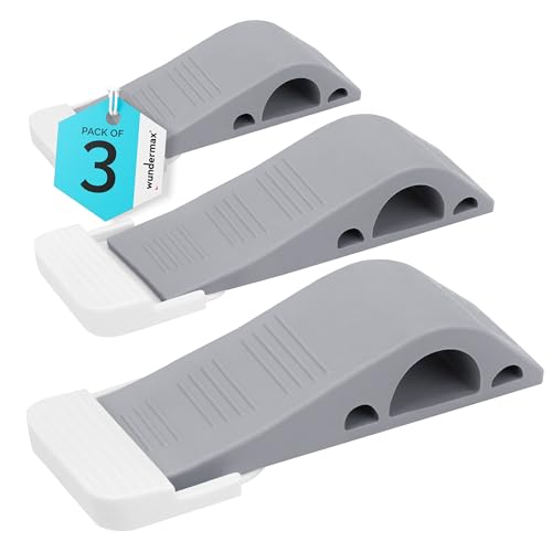 Wundermax Rubber Door Stoppers for Bottom of Door Stop - Pack of 3 Rubber Wedge for Carpet, Hardwood, Concrete, and Tile - Home Improvement Accessories - Gray - color: Gray