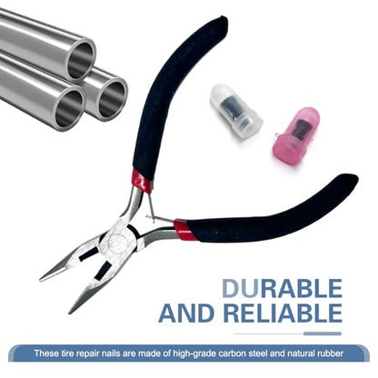 Tire Repair Rubber Nail Kit with Ratcheting Screwdriver, Needle-Nose Pliers & Organizer Case, Fast Self-Service Tool for Car, Truck, Motorcycle, Tractor Tire Puncture Repair - size: All-in-One Package