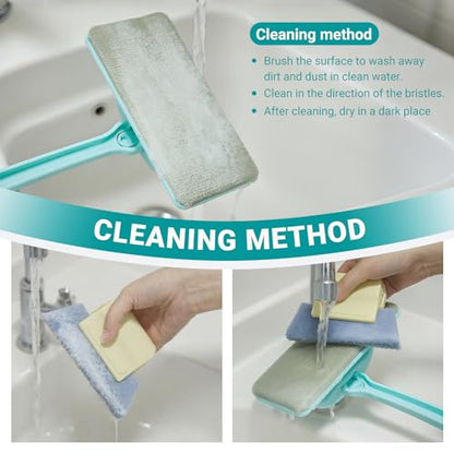 Window Cleaner Tool, Window Screen Cleaner and 3 Pack Track Cleaning Brush with 6 Replacement Cleaning Cloths, Detachable Window Cleaner Tool with Wet and Dry Dual-Use