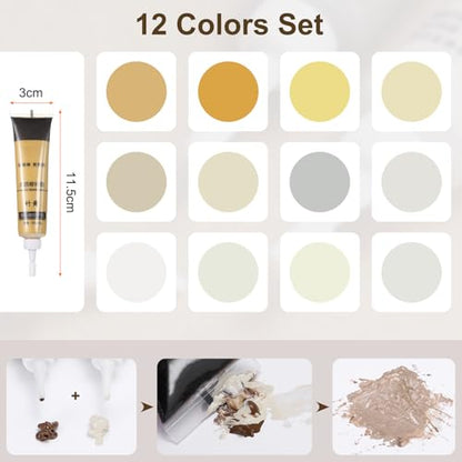HARFINGTON 12 Colors Wood Filler Scratch Repair Kit Touch Up Filler Wood Paint for Repairing Scratches Cracks Holes on Wooden Floors Cabinet, Table, Warm White Series - color: Warm White Series