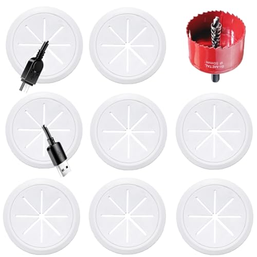 8 Pack TV Wire Hider for Wall, 1.97 Inch (50mm Hole) Cord Hider in Wall Cable Management Kit, Includes 8 Pass Throughs and 1 Hole Saw Drill Attachment Easy to Install - size: 50mm - 8 Pack