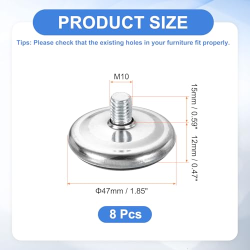 uxcell 8Pcs M10 Thread Furniture Feet Levelers, 47x15mm Adjustable Leveling Table Feet, Screw on Furniture Glide Leveling for Chair Stool Legs, Black - size: M10 x 47 x 15mm