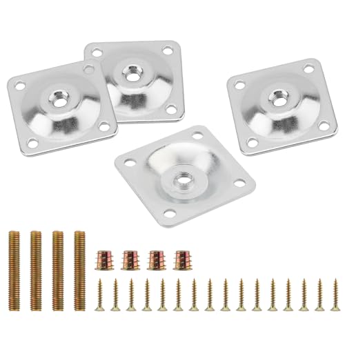 8 Sets Leg Mounting Plates Kit, M8 Thread Furniture Sofa Legs Attachment Plates T-Plate for Repairing Damaged Sofa Couch Seats, with Hanger Bolts, Screws(8, White) - color: Silver