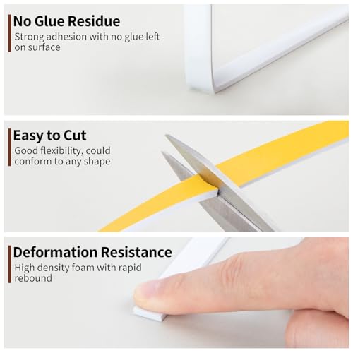 Yotache White Windows Doors Insulation Seal Tape 3 Rolls 1/2" x1/8", Adhesive Foam Gasket for Weather Stripping, Cabinet Door Frame, Total 50 Feet Long (3 X 16.5 Ft Each) - size: 1/2"x1/8"x 50FT
