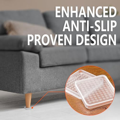 8 Pcs Clear Furniture Coaster Cups for Hardwood Floor, 4" Square Non-Slip Rubber Furniture Pads, Heavy Duty Anti-Skid Floor Protectors for Bed & Couch Leg, Odorless & Non-Staining Rubber Gripper Feet - size: 4“-square