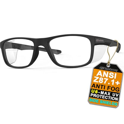 HTS HUNTERSKY TR90NZZ Safety Glasses with Side Shield Small Size Women Men ANSI Z87 Anti Fog Scratch Resistant Lab Pickleball - color: Black/Clear
