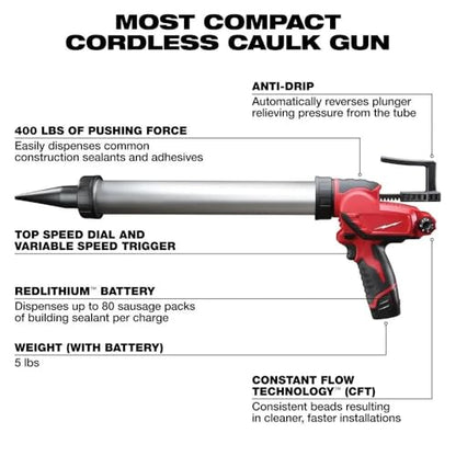 New 2442-21 Hand Caulking Guns for Milwaukee M12 20oz. Aluminum Barrel Sausage Style Caulk/Adhesive Gun Kit