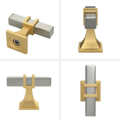 Haliwu 6 Pack 2 Inch Brushed Nickel and Gold Cabinet Knobs Brushed Nickel T-bar Knobs Single Hole Hardware for Dresser and Drawer Kitchen Cupboard - color: Brushed Nickel and Matte Gold, size: 51mm(2 inch)