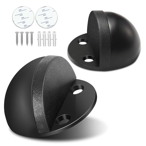Door Stop, Adhesive Floor Door Stopper for Bottom of Door Stainless Steel No Drill Door Stoppers Wall Protector Rubber Bumper, 2 Pack Floor Mounted Door Stops, Black - color: Black, size: 2 Pack