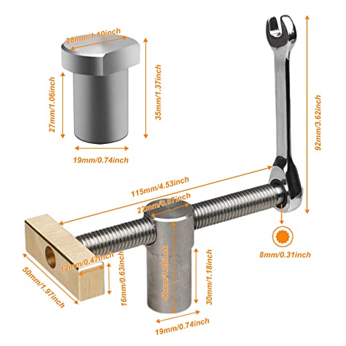 2 Pack Bench Dog Clamp with 4 Pack Woodworking 3/4 Inch Bench Dogs Hole Clamp Adjustable Workbench Stop Stainless Steel Brass Carpenter Tool (19mm)