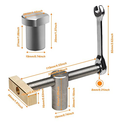 2 Pack Bench Dog Clamp with 4 Pack Woodworking 3/4 Inch Bench Dogs Hole Clamp Adjustable Workbench Stop Stainless Steel Brass Carpenter Tool (19mm)