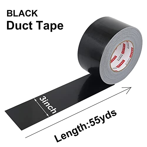 JIALAI HOME Black Duct Tape 3 Inch Wide, Industrial Grade 3 inches x 55 Yards (164 ft), 9 Mil Heavy-Duty, Waterproof, Strong, Flexible, No Residue, for Crafts & Home Improvement - color: Black