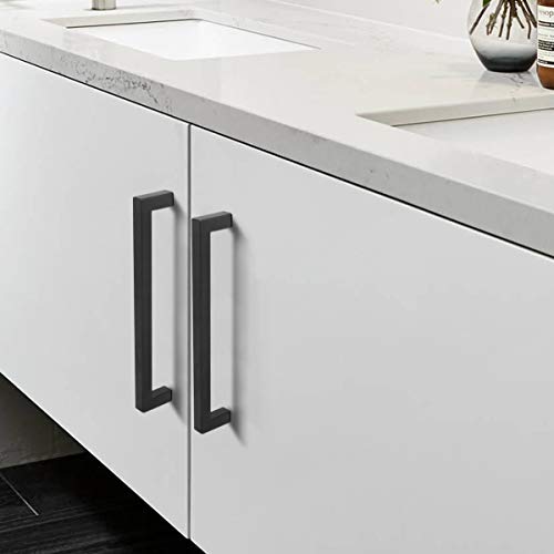 KNOBWELL 6 Pack Matte Black Kitchen Cabinet Door Handles 7-9/16 inch - T Bar Square Kitchen Cupboard Bathroom Vanity Pulls, 7-9/16" Inch Hole Centers, Modern Drawer Pulls - color: Matte Black, size: Hole Center:7-9/16 inch(192mm)