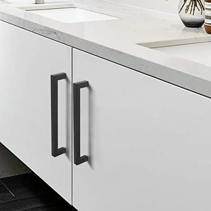 KNOBWELL 6 Pack Matte Black Kitchen Cabinet Door Handles 7-9/16 inch - T Bar Square Kitchen Cupboard Bathroom Vanity Pulls, 7-9/16" Inch Hole Centers, Modern Drawer Pulls - color: Matte Black, size: Hole Center:7-9/16 inch(192mm)