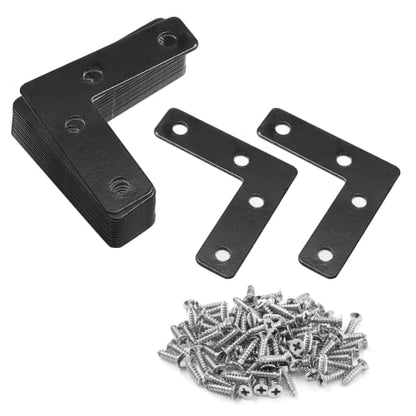 Uenhoy 20 Pcs L Shape Flat Mending Plates 50mm x 50mm (2" x 2") Flat Corner Braces, Right Angle Photo Frame Bracket, Black - size: 50x50mm/2"x2", style: L Shape