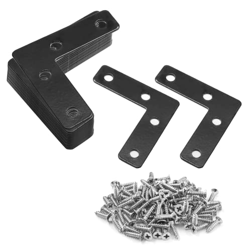 Uenhoy 20 Pcs L Shape Flat Mending Plates 50mm x 50mm (2" x 2") Flat Corner Braces, Right Angle Photo Frame Bracket, Black - size: 50x50mm/2"x2", style: L Shape