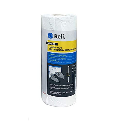 Reli. Masking Film, 1 Roll | 180' Foot x 24" Inch | Masking Plastic Film, Pre-Folded | Hand-Masking for Painting & Automotive | Plastic Overspray Protection - size: 180 foot length x 24 inch width | 1 roll
