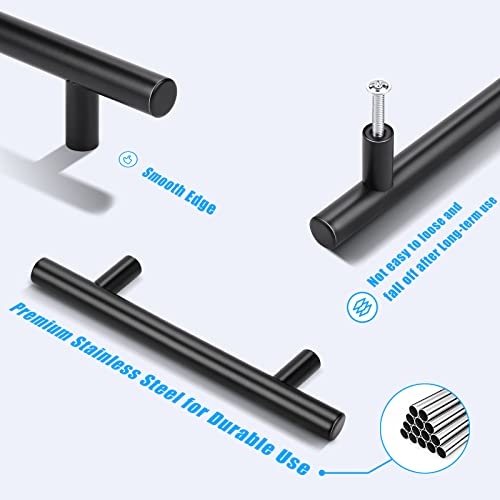 KNOBWELL 6 Pack 3-1/2" Black Kitchen Cabinet Handles, Euro Style Stainless Steel Cabinet Dresser Drawer Handles Matte Black, Overall Length 5-2/5 Inch - color: Black, size: 3 1/2inch(90mm)