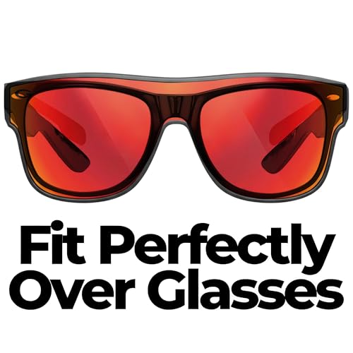 Cover-Ups Black Fit Over Sunglasses - Wrap Around Sunglasses - People Who Wear Prescription Glasses in the Sun - color: Red