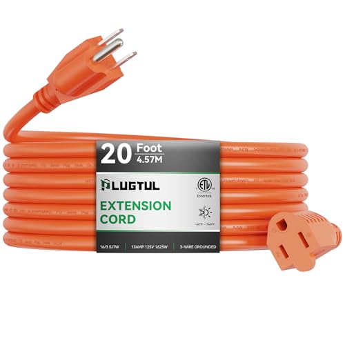 Outdoor Extension Cord 20 FT Waterproof, 16/3 Gauge Heavy Duty 3 Prong Extension Cord, 13A 1625W SJTW, ETL Listed, Great for Garden and Home, Orange - size: 20FT
