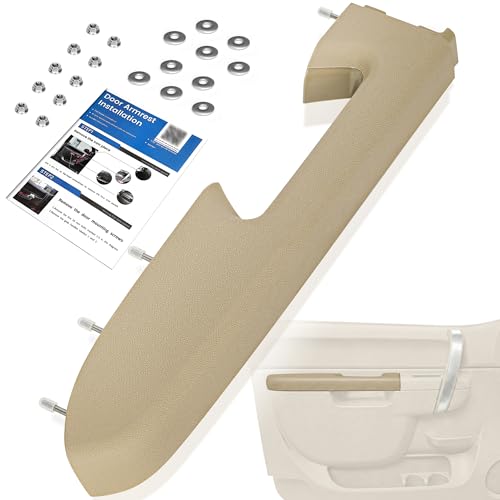 22818467 Front Left Driver Side Armrest Repair Kit for 2010-2014 Chevy Silverado & GMC Sierra 1500 2500HD 3500HD Interior Door Panel Handle – Door Release Handle is Below Vertical Door Armrest - Puzau - color: Beige
