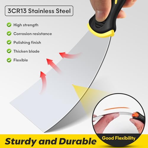 DEKEones Putty Knife Set, 4PCS Stainless Steel Scraper Paint Tool with Comfortable Grip for Drywall Repair, Wallpaper Removal and Plaster Scraping(2,4,6,8in)