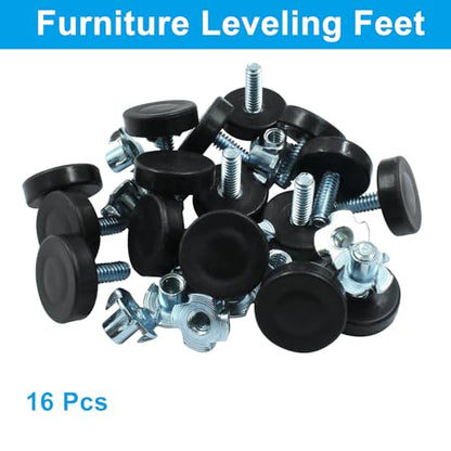 16 Pcs 1/4" Furniture Leveling Feet Adjustable Table Levelers T-Nut Kit Chair Glide Leveling Screw in Threaded for Patio Furniture Tables Chairs - size: 1/4" with T-Nut