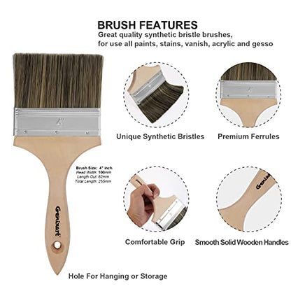 Double Thick Chip Paint Brush - Wood Stain Brushes for Painting Walls and Fence Staining - Wooden Handle Masonry Paintbrush for Varnish, Paste, Gesso and Limewash (4 inch)