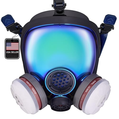 Parcil Distribution Full Face Respirator Mask - Air Purifying, Organic Vapor & Particulate - Industrial Use - CE Tested - color: Pd-100 Arctic Blue