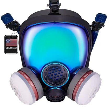 Parcil Distribution Full Face Respirator Mask - Air Purifying, Organic Vapor & Particulate - Industrial Use - CE Tested - color: Pd-100 Arctic Blue