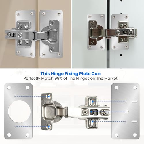 Ptwola 60PCS Cabinet Hinge Repair Plate Kit Durable Stainless Steel Door Hinge Fixing Plates Bracket Rust Resistant Board with Mounting Screws Easy Installation for Kitchen Cupboard Locker Furniture