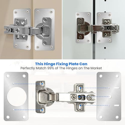 Ptwola 60PCS Cabinet Hinge Repair Plate Kit Durable Stainless Steel Door Hinge Fixing Plates Bracket Rust Resistant Board with Mounting Screws Easy Installation for Kitchen Cupboard Locker Furniture
