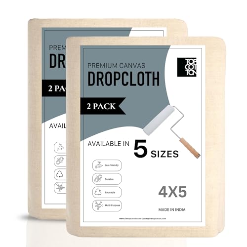 Top Cotton Canvas Drop Cloth 2Pcs, Reusable Paint Drop Cloth, 100% Recycled Cotton Canvas Tarp Cover for Painter, Furniture, Floor Protection, All Purpose Painters Dropcloth for Christmas DIY (4x5FT) - size: Pack of 2 - 4' x 5'