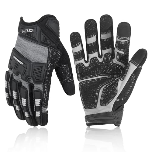 HANDLANDY Mens Work Gloves Touch screen, Utility Mechanic Gloves, Flexible Breathable Fit- Padded Knuckles & Palm - color: Black White, size: Medium