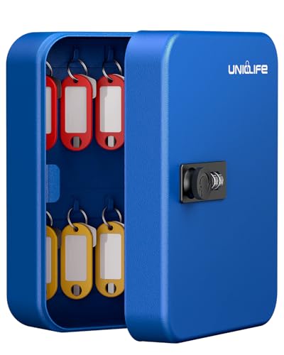 Uniclife 20 Position Key Cabinet with Combination Lock Resettable Blue Digital Security Storage Box Steel Key Organizer with Colorful Key Tag Labels Stickers and Hooks - color: Blue, size: 20 Keys