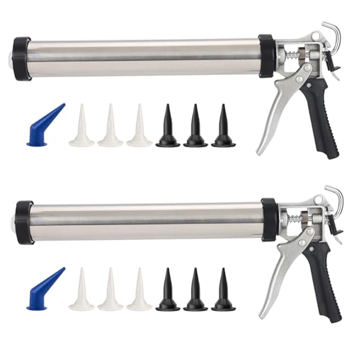 Sausage Caulk Gun,20 oz Sausage Foil Pack/10 oz Cartridge Adhesive Dual-Purpose,18:1 Thrust,15” Sealant Manual Caulking Gun Kit With Cone Nozzles and Bent Tip (Sliver-2 Pack) - size: 2 Pack