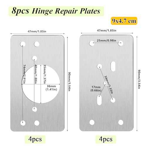 Cabinet Hinges Repair Plate, Stainless Steel Brackets Kit, Kitchen Cupboard Door Mending Mount Replacement Plates Includes Fixing Screws, Protect Wooden Cabinet, Wardrobe, Small Furniture - color: 8pcs 9x4.7cm
