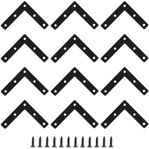 12 Pcs 3.15" x 0.62" L-Shape Corner Brace Brackets, 90°Angle Flat Mending Repair Plates Corner Brackets with Screws, Black - size: 3.15", style: L-Shape