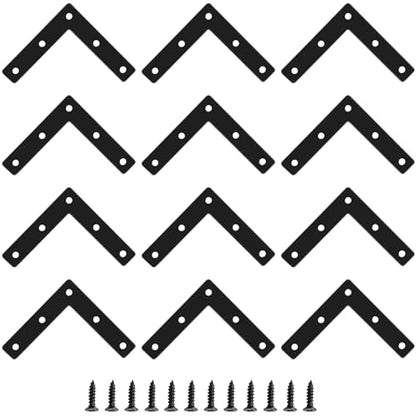 12 Pcs 3.15" x 0.62" L-Shape Corner Brace Brackets, 90°Angle Flat Mending Repair Plates Corner Brackets with Screws, Black - size: 3.15", style: L-Shape