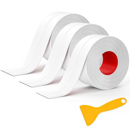 Mokani Caulk Tape Waterproof Self Adhesive, 3 Rolls White Caulking Sealant Strip for Kitchen, Countertop, Bathroom, Bathtub, Toilet Base, Floor Wall Edge Protector with Sealing Tool (1.5" x 10.5Ft) - style: 3 Rolls