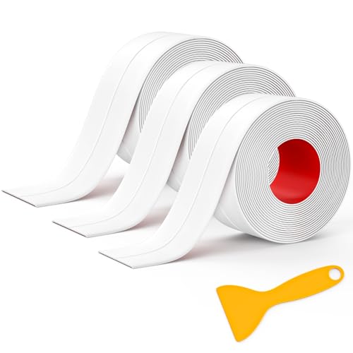 Mokani Caulk Tape Waterproof Self Adhesive, 3 Rolls White Caulking Sealant Strip for Kitchen, Countertop, Bathroom, Bathtub, Toilet Base, Floor Wall Edge Protector with Sealing Tool (1.5" x 10.5Ft) - style: 3 Rolls