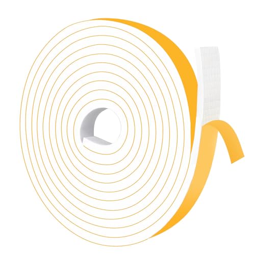 Foam Weather Stripping White 1 in x 1/4 in, Closed Cell Strong Adhesive Foam Door Seal Strip,Noise Reduction,Use for Windows,Door Frams,Total 16.5Ft - color: White, size: 1 in x 1/4 in x 16.5 Ft