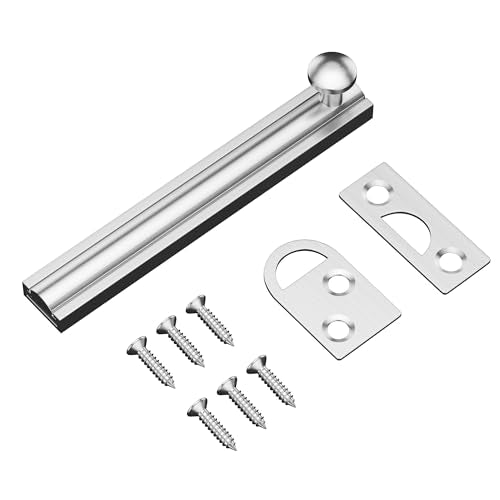 4 Inch Solid Brass Surface Bolt, Heavy Duty Concealed Slide Surface Door Bolt, Slide Bolt Latch French Door Lock with Screws for Windows Cabinet Wooden Fence Yard, Brushed Silver, 1 Pack - color: Brushed Silver-1 Pack, size: 4 Inch