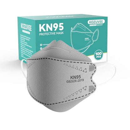 KN95 Face Masks Black for Adults, Individually Wrapped, Breathable Disposable KN95 Mask with Elastic Ear Loop - color: Grey 100 Pack