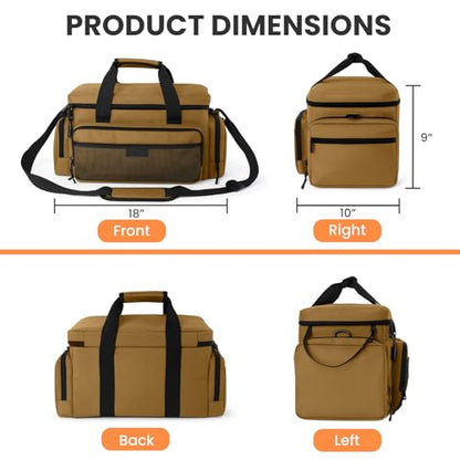 VJI Heavy Duty Tool Bag with Multi-Pockets, Portable Storage Bag with Large Zipper, Carrying Toolbag with Adjustable Shoulder Strap and Ergonomic Handle, Repairman, Carpenters, Handyman, Khaki - color: Khaki